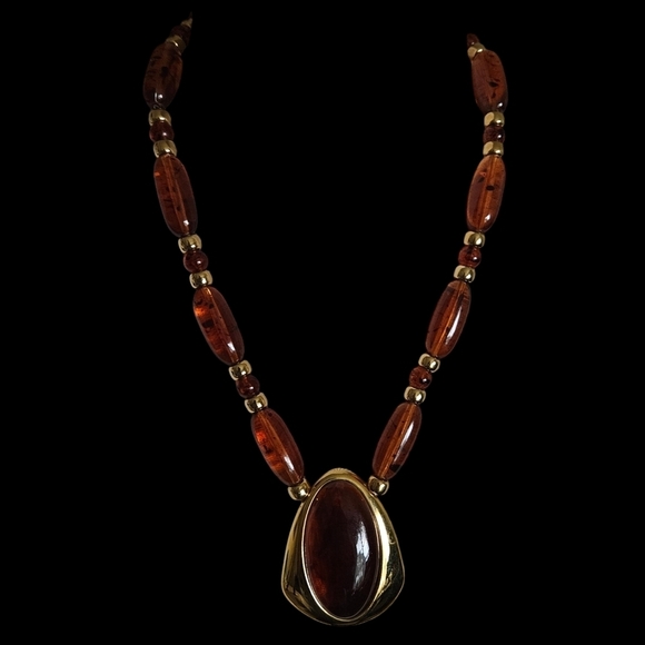 Vintage Napier brown amber beaded Chunky necklace. - Picture 12 of 12